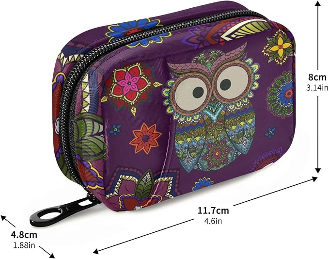 Ollabaky Mandala Floral Owl Pill Organizer Travel Pill Cases Bag Portable Pill Container 7 Days Pill Box Organizer Vitamin Supplement Holder with Zipper for Family Business