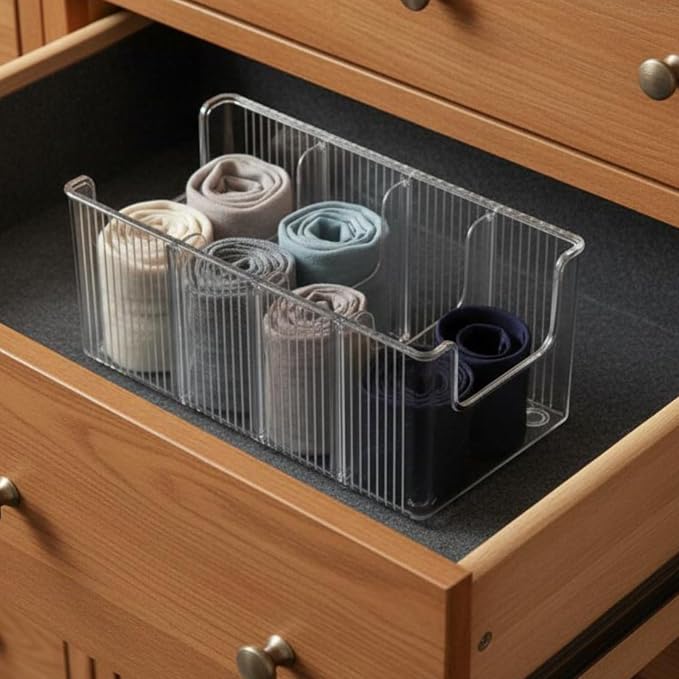Belt Organizer Storage Bin Holder Case With Adjustable Dividers PET Container For Belts Ties Watches Jewelry Stackable Transparent Display For closet