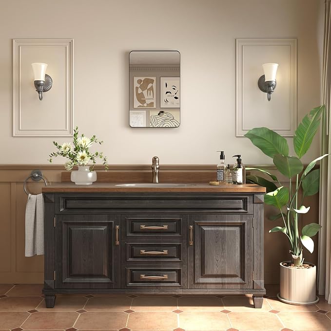 16x24 in Medicine Cabinet with Mirror for Bathroom, Matte Black | Fully Assembled; Recessed or Surface Wall Mount; Metal Cabinet with Tempered Glass Mirror and Two Adjustable Glass Shelves