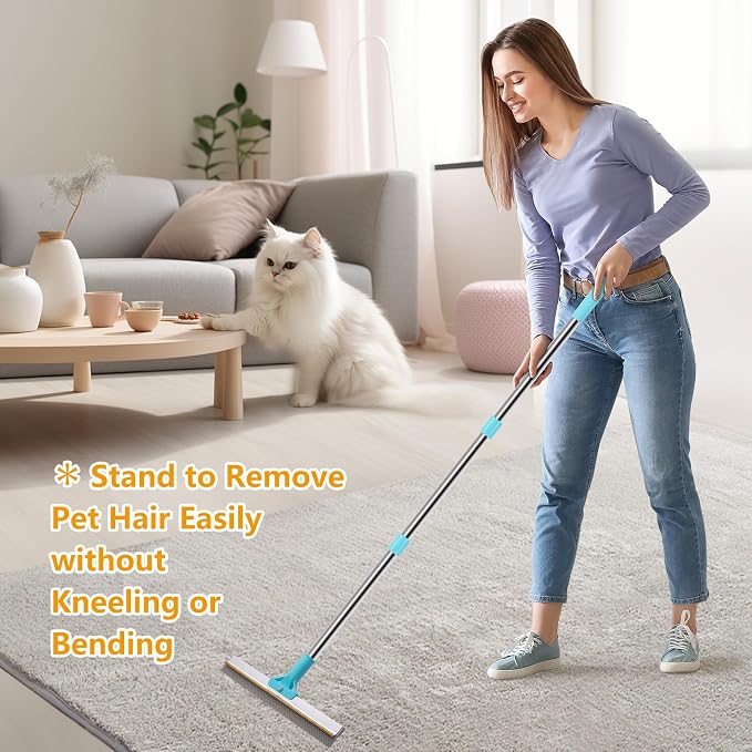 ondware 2-in-1 Carpet Rake for Pet Hair, 54" Adjustable Handle | Copper and rubber dual-head; reusable pet hair remover for rugs, couches, pet beds and most fabrics