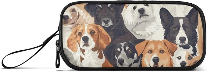 Pencil Case with Handle, Large Capacity Zipper Pencil Bag with 3 Compartments,Group Of Pet Dogd Pencil Pouch Organizer for Teen Girls Boy School&College Supplies