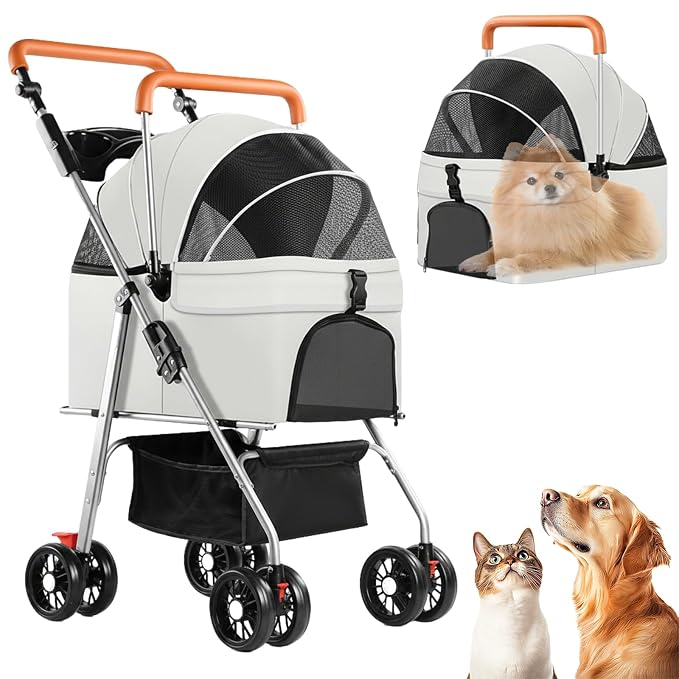 3 in 1 Pet Stroller for Dogs Cats Foldable Jogger with Detachable Carrier