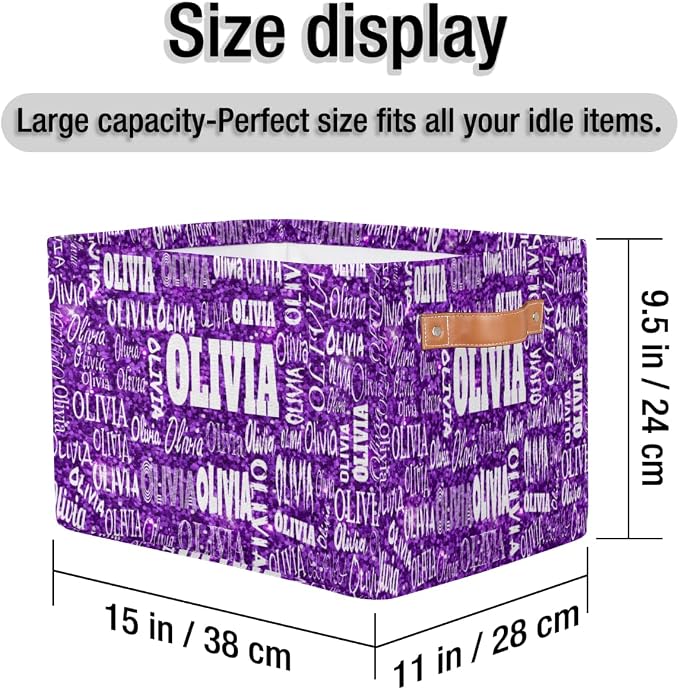 Personalized Storage Bins, Bright Color Purple Sequins Pattern Print | Organizing Boys Girls Pets Toys Closet Shelf Clothes Books