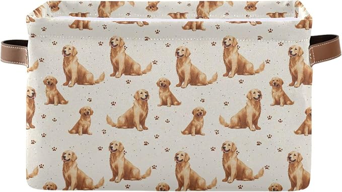 Wamika Golden Retriever Dog Storage Basket Fabric Pet Toys Baskets Cute Puppy Dogs Open Home Storage Bins Boxes Foldable Organizer Bag for Pet Bathroom Shelf Closet Baskets 16×12×8 Inches
