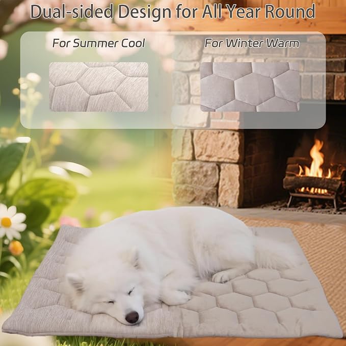 Dog Cooling Mat, Breathable Cooling Mat for Dogs Q-MAX>0.4 Pet Blanket, Washable Cooling Pad for Dogs & Cats, Summer Relief Neutral Decor Mat for Crate, Floor and Car, Taupe, Size A 35"x22"