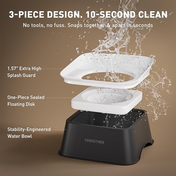 PAWGETHER® No Spill Water Bowl for Dog 2L/68oz Splash Proof Slow Drinking Dog Bowls on Vehicle Travel No Drip Slow Water Bowl for Messy Drinkers Perfect for Small to Medium Sized Dogs