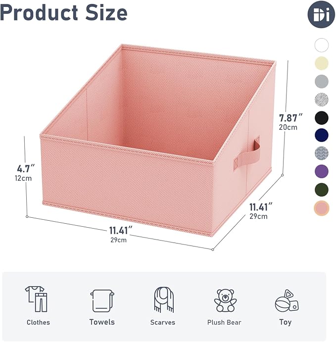 DIMJ Closet Storage Bins - Fabric Storage Baskets for Shelves, Collapsible Clothes Organizer with Handles for Purse, Toys, Books, Towel, Clothes, PInk, 6 Bins 11.4"x11.4"x7.8"