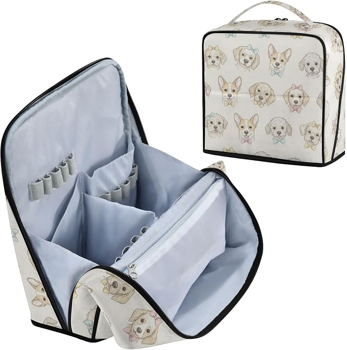 Pets Dogs Travel Makeup Bag Large Cosmetic Pouch Organizer | Toiletry Bag with Adjustable Dividers, Padded Protection, Luggage Strap, Multiple Pockets for Women Travel Essentials