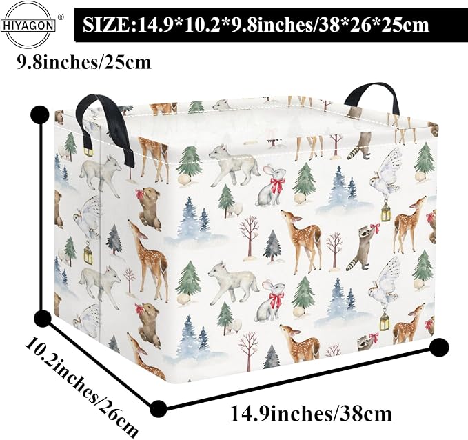 Rectangular Kids Basket Baby Girl Basket Fabric Storage Bin Organizer Box Room Decor(White Animal)