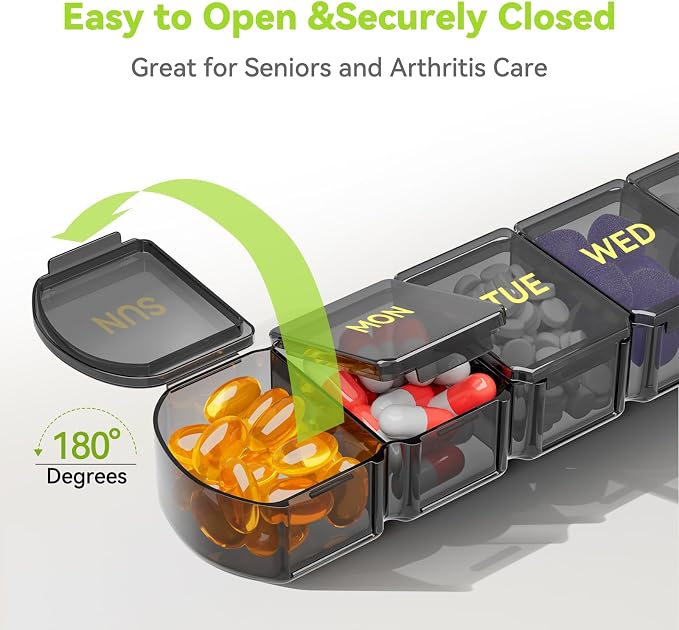 Large Pill Organizer Weekly - 7 Day Compartments with Easy-Open Design | SHIJOINYU XL Pill Box with High-Capacity, Daily Medicine Pill Organizer for Vitamins, Supplements, Fish Oils