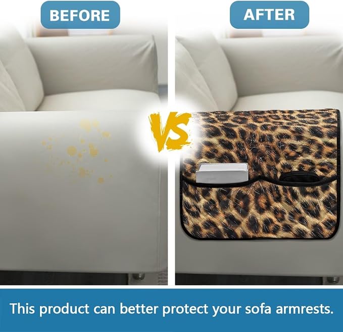 Leopard Sofa Arm Covers for Couch Stretch Arm Rest Cover, Anti-Stains Couch Arm Cover Easy to Clean Sofa Slipcover Furniture Protector Office Chair Armrest Covers