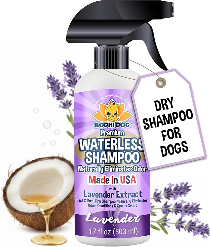 Bodhi Dog Waterless Shampoo - No Rinse Dry Shampoo for Dogs & Cats - Naturally Neutralizes Pet Smelly Odor - Safe for Puppies, Allergies & Sensitive Skin - Made in USA - Lavender (17 Fl Oz)