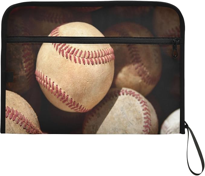Baseball Vintage File Organizer 13 Pocket Expanding File Folder with Front Pouch Portable Business Fire Storage Document Organizer Folder with Zipper