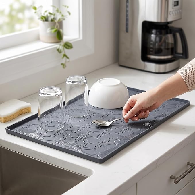 Silicone Under Sink Mat for Kitchen 22 x 34in, Cabinet Organizer Sink Drip Tray, Liner Pad for Bathroom Pet Feeding Shelf and Cabinet Liner Coffee Bar
