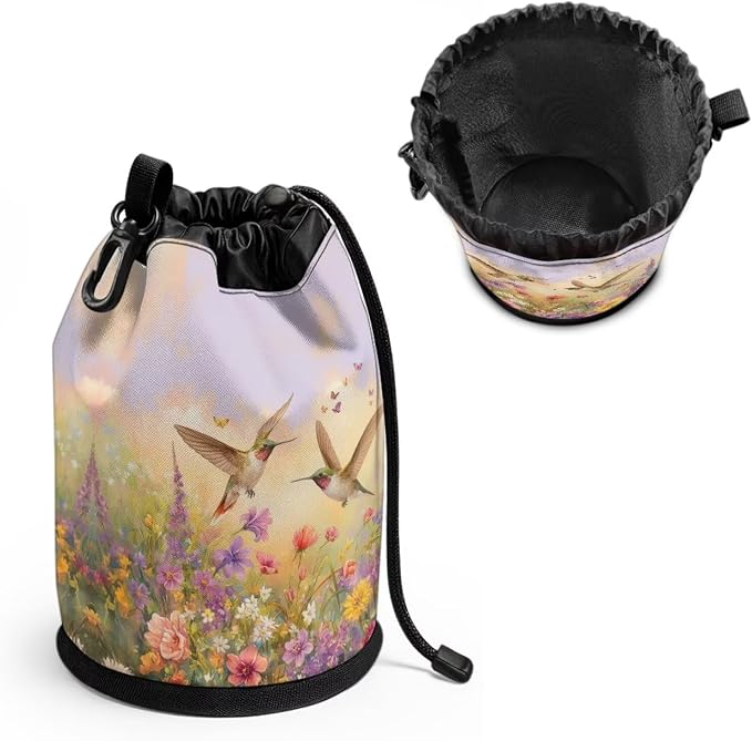 Hummingbird Floral Clothespin Bag for Clothesline Outdoor, Clothes Pin Bag with Drawstring Closure, Moisture Resistant, Large Capacity Laundry Clothespin Storage with Hook