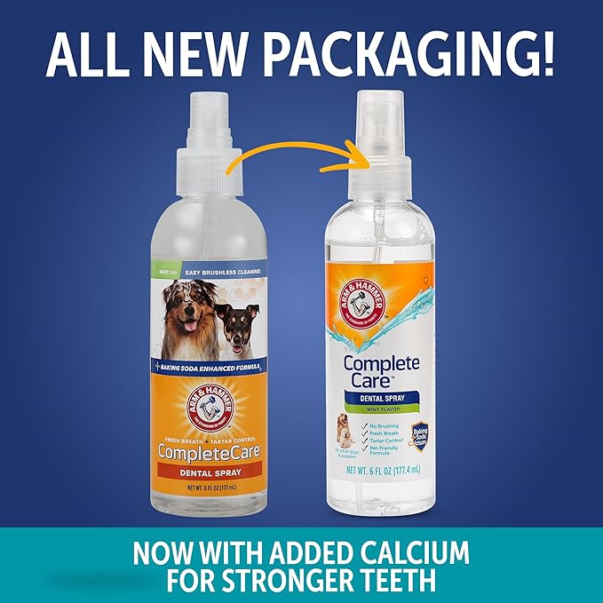 Arm & Hammer Complete Care Dog Dental Spray, Mint Flavor, Brushless Dog Breath Freshener with Baking Soda and Calcium for Tooth Enamel Support, Fluoride-Free, 6 Fl Oz