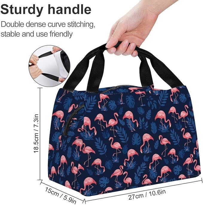Insulated Lunch Cooler Tote Bag, Tropical Pink Flamingo Blue | Large Capacity, Multi Functional Lunchbox, Leakproof Lunch Bag, for Office Gym Travel, Easy to Clean