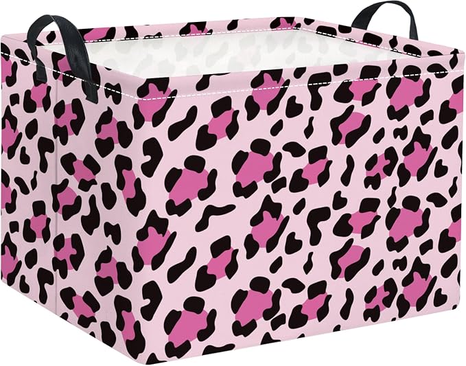 Rectangular Baby Kids Storage Basket for Home Kitchen Girls Cute Toy Storage Bin Organizer Shelf Book Room Decor(Pink Leopard)
