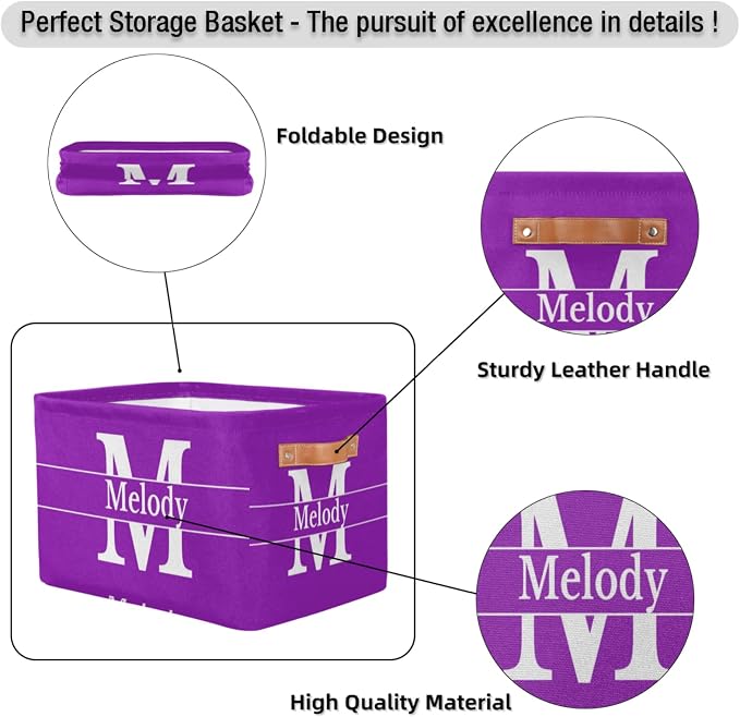 Personalized Initial Letter Deep Purple Storage Basket with Handles