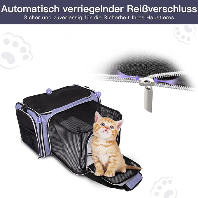 BAGLHER Cat Carrier Bag,Airline Approved Pet Carrier Soft Side Pet Travel 5 Sides Open Doors 3 Sides Expandable Foldable Dog Carrier with Fleece Pad