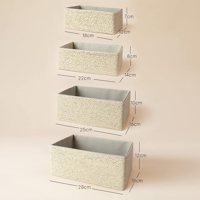LA JOLIE MUSE Bathroom Basket Organizers, Paper Rope Storage, Beige 4 Pack