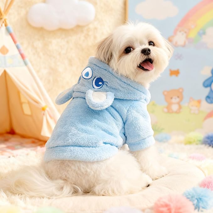 Dog Hoodie with Bear Ears Fleece Dog Sweater for Small Dogs French Bulldog Clothes Puppy Costume for Small Dogs XS Winter Clothes Cozy Pet Fleece for Cats