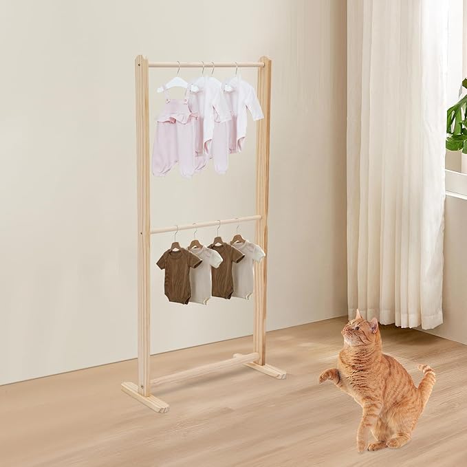Retail Garment Display Stand, Children Pet Clothing Garment Display Rack, Removable Cross Bar, Stainless Steel Screws, 22'', Wooden
