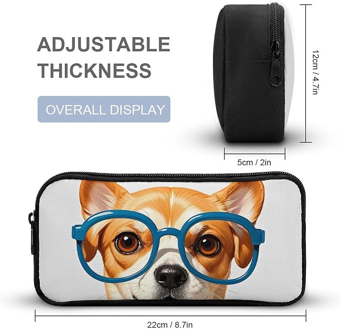Pet Dog Soft Bow Tie, Oversized Glasses Large Pencil Case for Office, Portable Pen Box