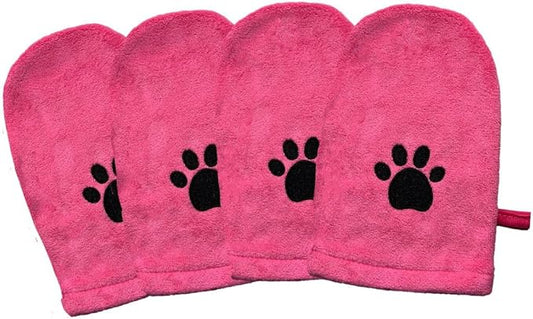Penny & Niko Microfiber Pet Towel Mitts - Paw Cleaning and Drying Mitts/Gloves for Dogs and Cats (Pink, Standard - 4 Pack)