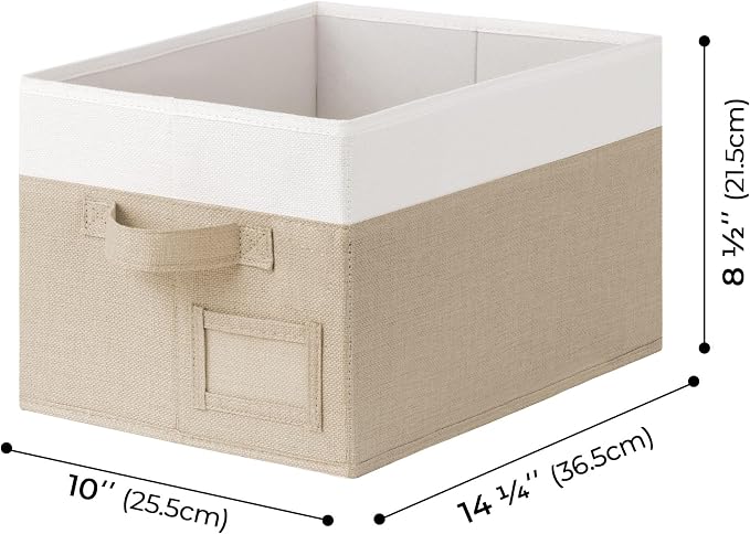 GRANNY SAYS Closet Storage Bins with Label, Khaki&Ivory, Medium, 3-Pack | Fabric Storage Bins, Storage Baskets for Closet, Closet Organizer Bins for Clothes, Clothes Storage Organizer