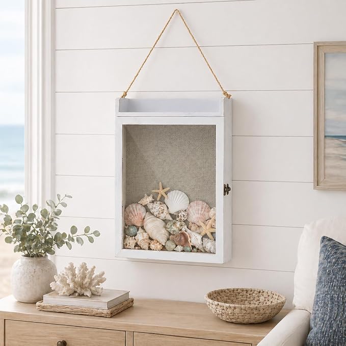 11x16 Flower Shadow Box Frame with Shelves, White