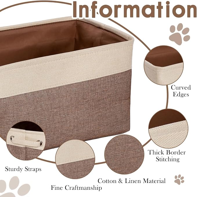 Ulico Custom Dog Toy Storage Basket, Collapsible Pet Organizer Box with Handles, Personalized Dog Toy Bin, Brown