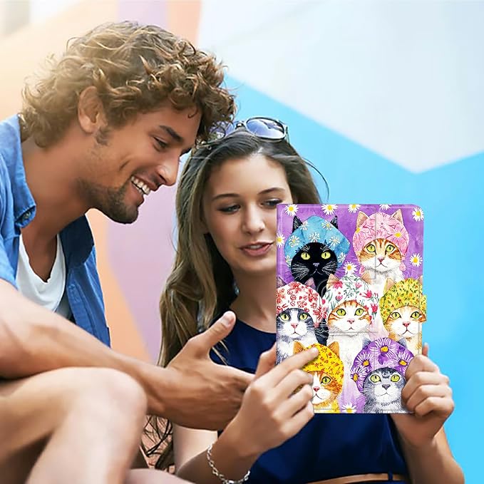 Universal Tablet Case for T-Mobile Revvl Tab 2 10.1" Model:9185W 2025/Revvl Tab 5G 10.36" 2023, 360 Degree Rotating Kickstand Protective Stand Leather Shell Cover for 9"-10.5", Purple Cat