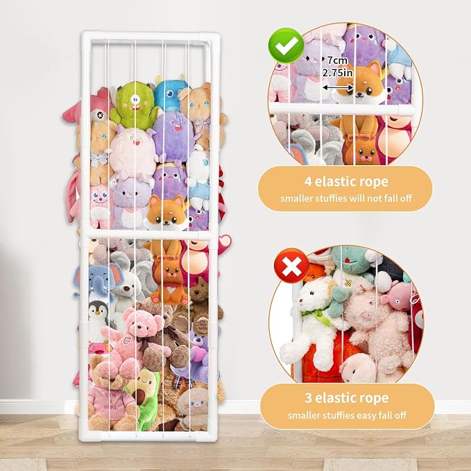 Stuffed Animal Storage, Kids Toy Zoo Storage Organizer with Elastic Band, Thicken PVC Tube Large Stuffed Animals Holder for Nursery Playroom Bedroom Room Furniture Plush Storage(White)