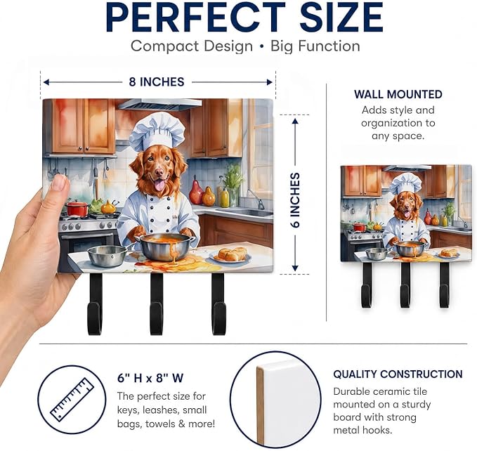 Caroline's Treasures Nova Scotia Duck Tolling Retriever The Chef Leash or Key Holder Wall Hooks, Key Hooks Holder, Coat Rack Wall Mount, Coat Hooks, Hooks for Hanging Keys, Towels, Aprons, Leashes | Nova Scotia Duck Tolling Retriever The Chef artwork o...