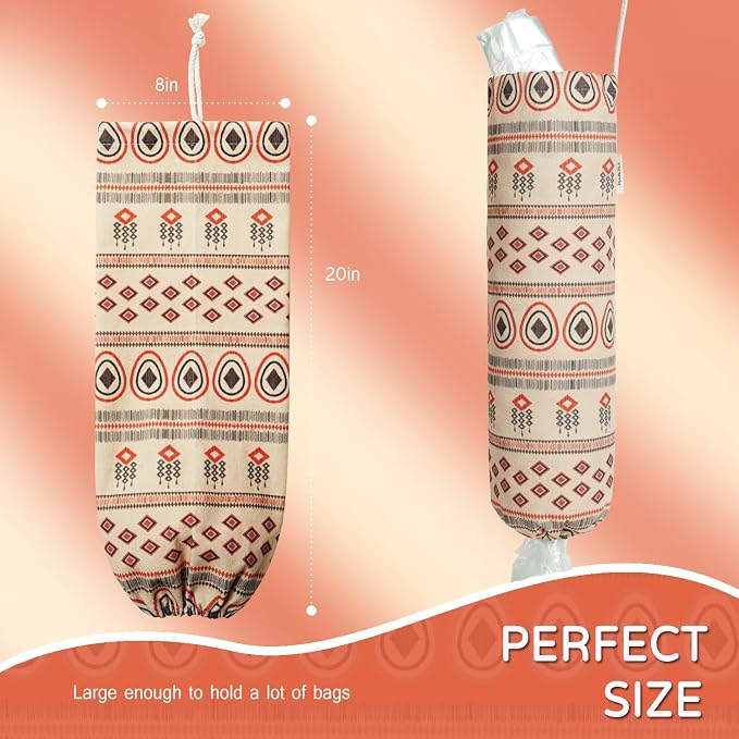 Plastic Bag Holder, Reusable Grocery Bag Holder for Plastic Bags Groceries Store, Flower Canvas Trash Plastic Bag Organizer Storage Holders for Home Kitchen Pantry Decor (Boho Style)