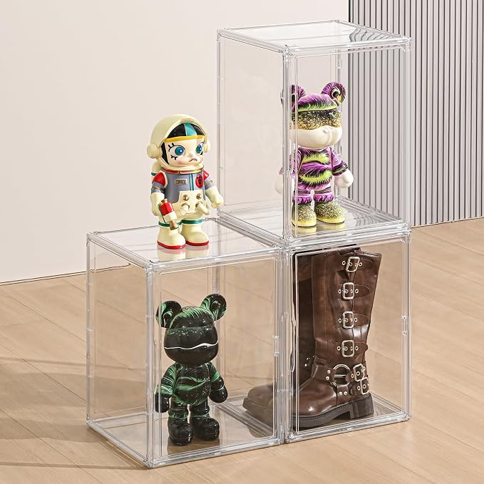 XXX-Large Clear Display Case 17.7" x 13" x 13" Extra Large Display Organizer Box with Magnetic Door, Stackable Acrylic Storage Bin for Boots, Shoes, Collectibles, Bags, Figures