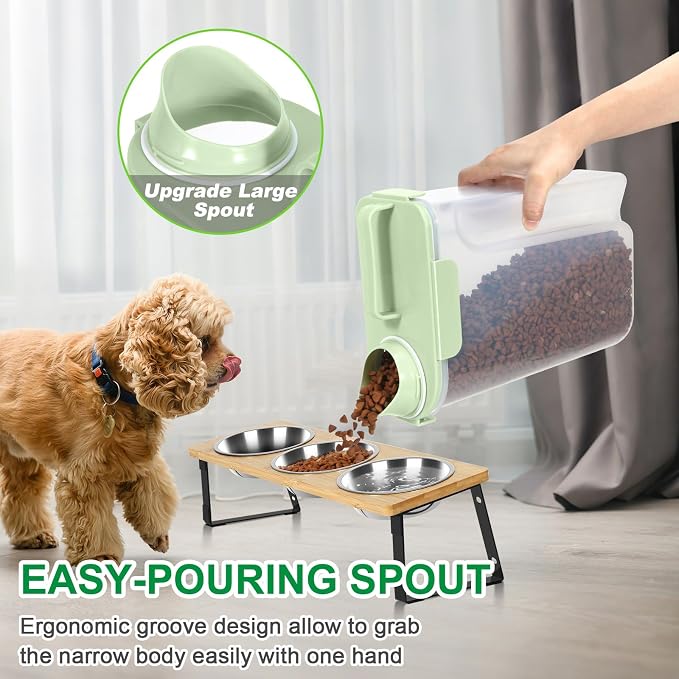 TBMax Travel Dog Food Storage Container 5 lbs with Dog Bowl, Airtight Pet Cat Food Storage Dispenser with Large Spout & Measuring Cup for Kibble Dog Treat Bird Seed Container -Green