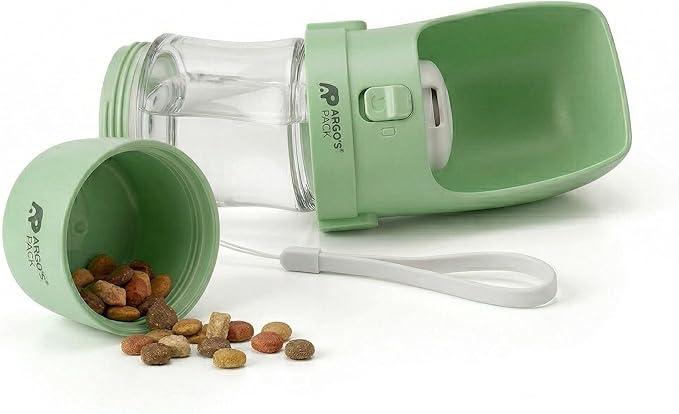 Argo's Pack 2-in-1 Dog Water Bottle & Food Container: Foldable Bowl, Leak-Proof & Portable. Durable Travel Gear for Dogs & Cats. Essential for Walking & Hiking. Perfect for Active Pet Owners (Green)