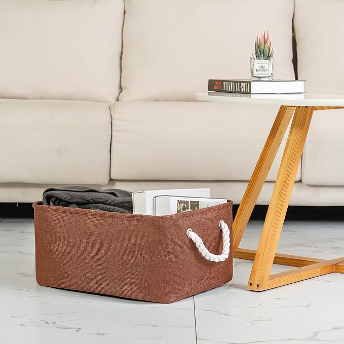 Decorative Basket Rectangular Fabric Storage Bin Organizer Basket with Handles for Clothes Storage (Brown, Large-1Pack,15L*10.5W*8H)