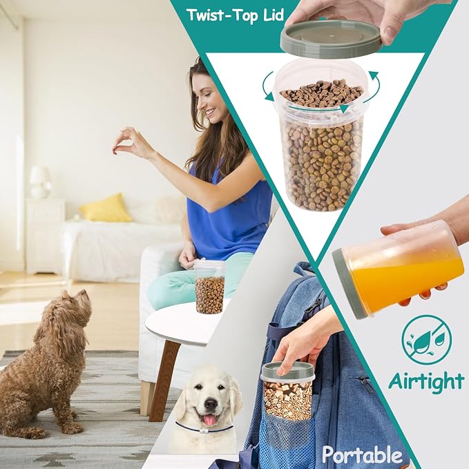 3 Pack Dog Treat Container, Small Airtight Cat Pet Treat Food Container Set | Reusable Plastic Dog Cat Treat Holder with Lid, Cute Pet Treat Cookie Food Storage Container Set for Dogs, Cats, Grey Green