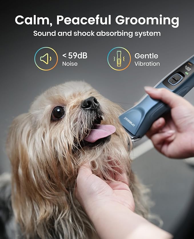 oneisall Professional Dog Clippers for Grooming with Dual Battery, Unlimited Runtime, Professional Dog Grooming Clippers 2 Speed for Thick Long Curly Matted Hair,A5 Blade, Metal Guide Combs