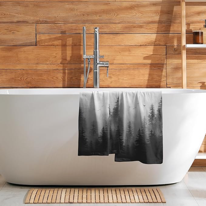 Giwawa Black Misty Forest Hand Towels Set of 2 Mountain Woodland Soft Absorbent Face Bath Towel Dish Towel Bathroom Kitchen Towel Decor Gift