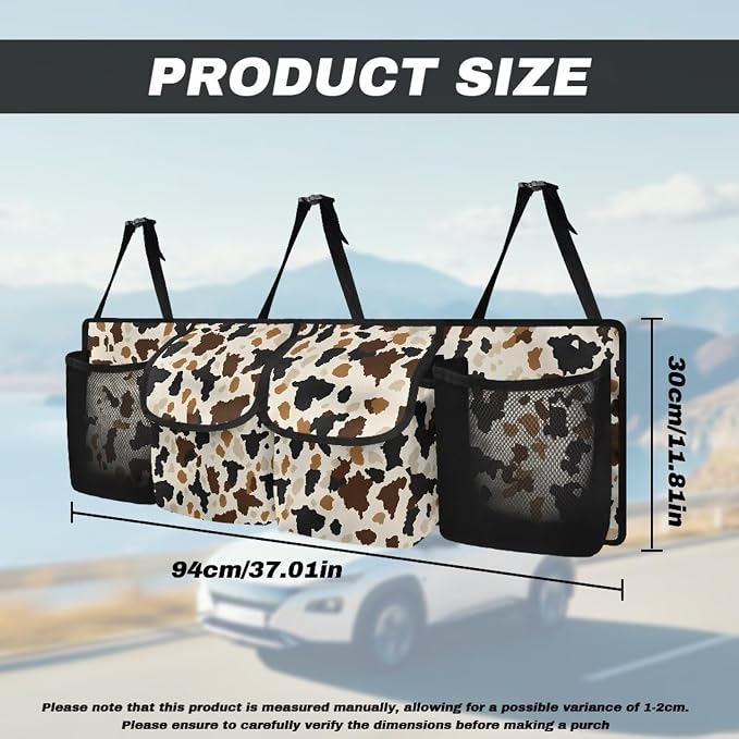 Cow Print Car Organizers Storage Bag - Dust-Proof Hanging Trunk Organizer, Back Seat Truck Sedan SUV Accessories