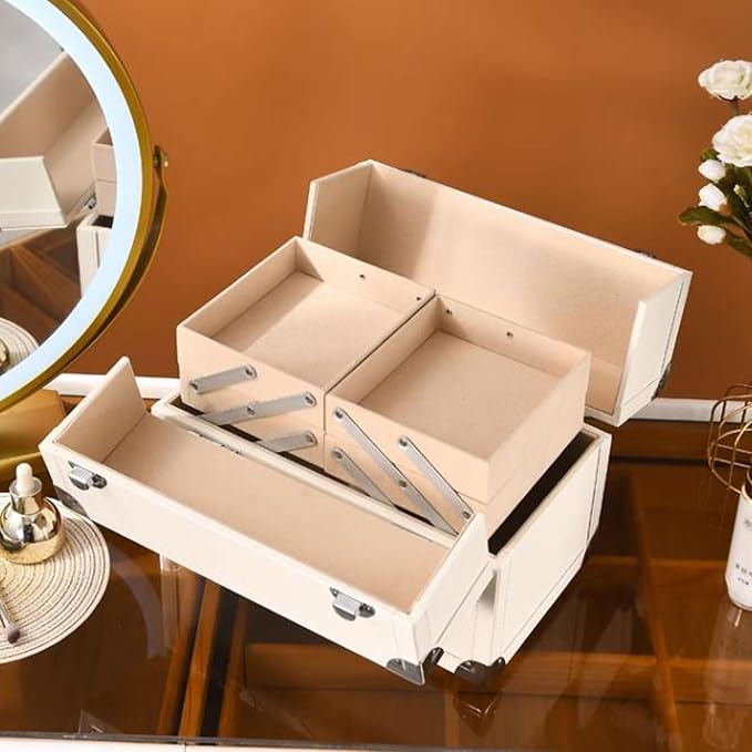 Makeup Organizer Portable Multi-Function Make Up Case, Dustproof Cosmetic Storage Box, Cosmetics Organizer Skin Care Products Jewelry Organizer Case Box for Bedroom Bathroom Desktop Travel Cosmetic Di