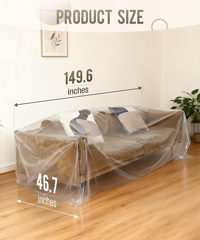 Magicheap Plastic Couch Cover 2 Pack, 150" H x 47" W, Clear | Dust-Proof Sofa Cover for Move and Storage, Extra Large, Waterproof, Furniture Moving Bags for Sectional Couch Sofe Loveseat