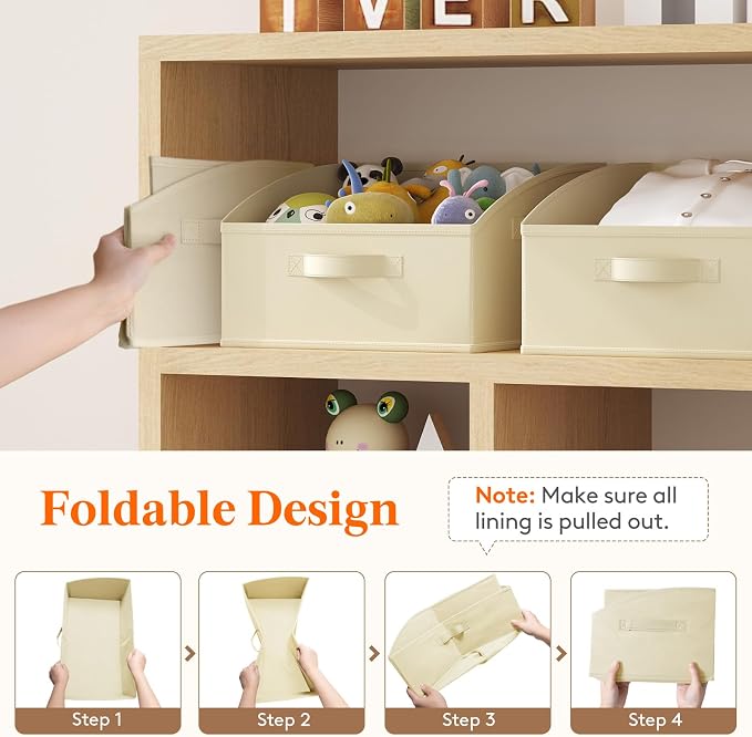 Lifewit Trapezoid Closet Storage Bin for Shelf, 6 Packs 16L, Beige | Non-woven Closet Organizer Baskets with Handles, Foldable Clothes Containers Boxes for Clothing, Book, Purse, Medium