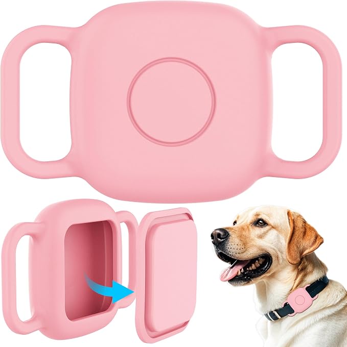 DDJ Waterproof Dog Collar Holder for Life360 Tile Mate Tracker, 2-Pack Durable Silicone Cover, Anti Lost for Life 360 Tile Tracker Case for Cat & Pet Collars, Easy Installation, Lightweight, Pink