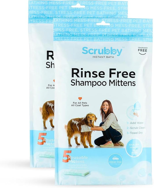 Scrubby Pet No Rinse Pet Wipes | Rinse Free Shampoo Mittens | Dogs & Cats | Bath Wipes - Bathing & Washing Pets, Hypoallergenic | No Rinse Wash Mitt | Grooming, Lather Wipe Dry - Pack of 10