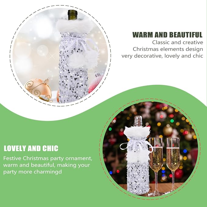 Mikikit Christmas Wine Bottle Cover Bag Red Wine Bottle Decoration Plush and Pet Material for Holiday Table and Christmas Party